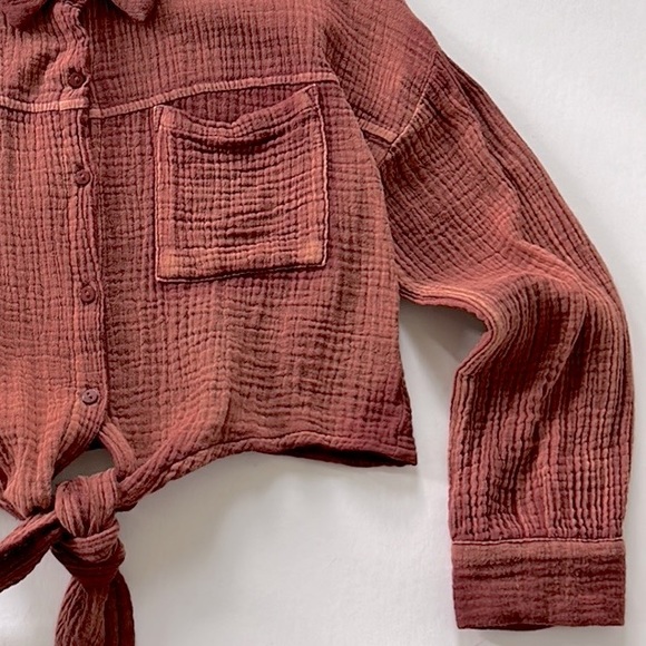 Hayden Girls Long Sleeve Tie Front Cropped Top - Picture 4 of 5